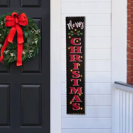 Glitzhome&reg; 3.5ft. LED Black Christmas Porch Sign with Timer {3}