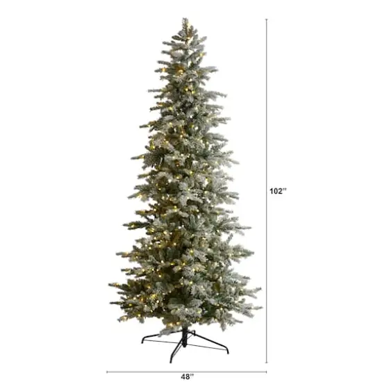 8.5ft. Pre-Lit Slim Flocked Nova Scotia Spruce Artificial Christmas Tree, Warm White LED Lights {5}