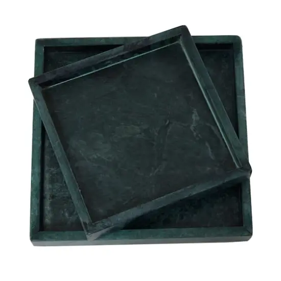 Modern Marble Tray with Raised Border Set Green {3}