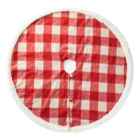 Glitzhome&reg; 4ft. Red & White Plaid Reversible Sherpa & Flannel Christmas Tree Skirt {1}