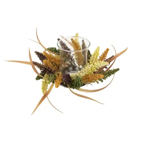 18" Autumn Harvest Pillar Candle Holder with Artificial Fall Foliage {1}