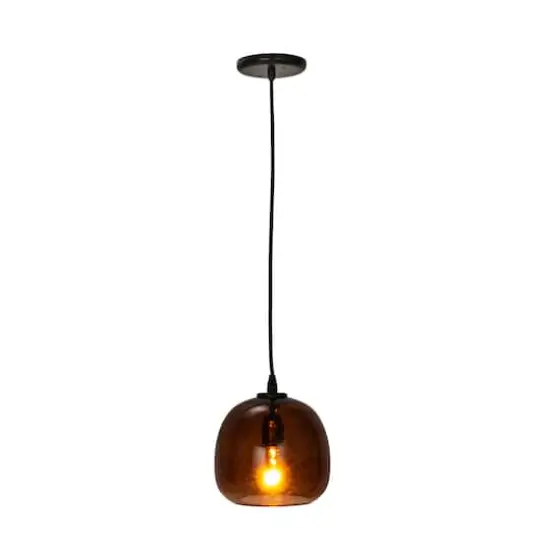 Hello Honey® 8.25" Amber Round Glass & Metal Pendant Lamp with Hardwire {3}