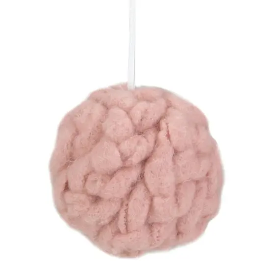 Pink Woven Yarn Ball Hanging Christmas Ornament {1}