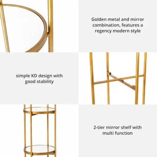 Glitzhome&reg; 42" Gold Regency Modern 2-Tier Mirror Organizer Floor Shelf {8}