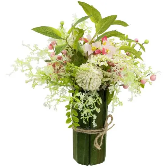 14" Pink & Green Hydrangea & Berry Floral Spring Bouquet {6}