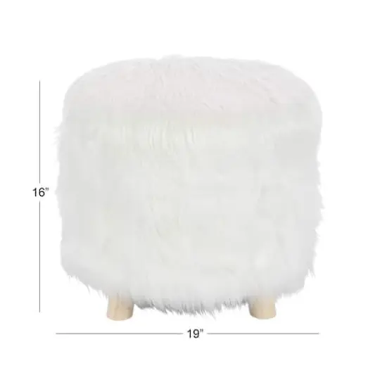19" White Faux Fur Contemporary Stool {6}
