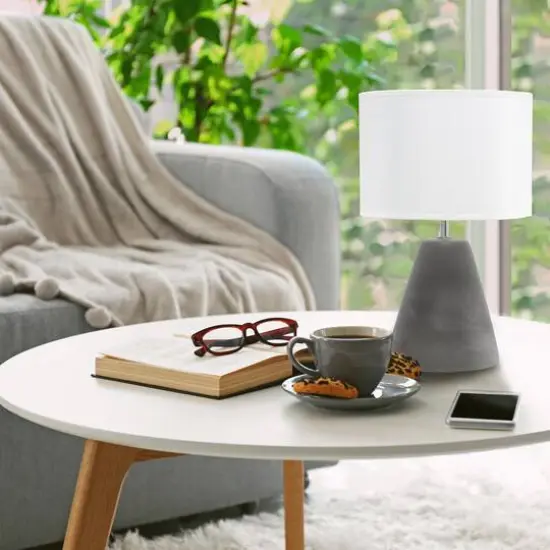 Simple Designs&trade; 14.5" Pinnacle Concrete Table Lamp White {6}