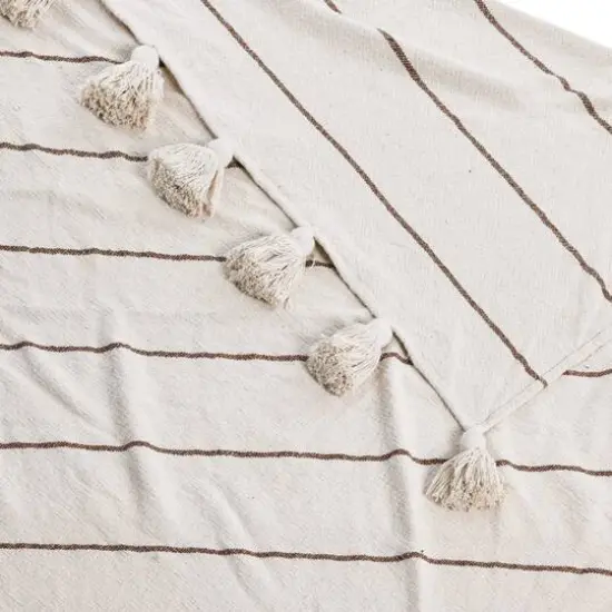 Hello Honey&reg; Striped Cotton Throw Blanket with Tassels Cream/Brown {6}