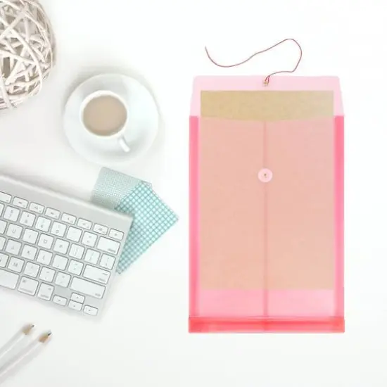 JAM Paper Legal Size Plastic Envelopes with Button & String Tie Closure, 12ct. Pink {7}