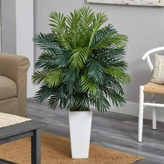 4ft. Areca Palm Artificial Plant in White Tower Planter {3}