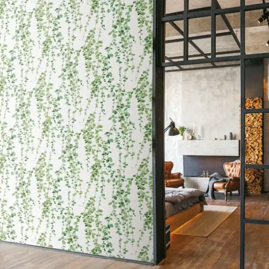 RoomMates Hanging Watercolor Vines Peel & Stick Wallpaper White and Green {4}