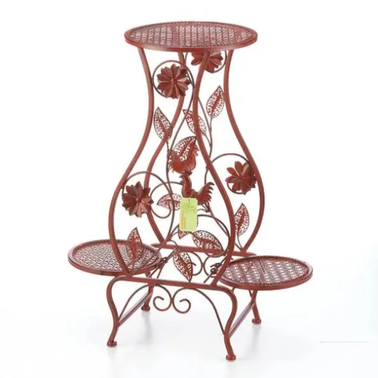 26.5'' Red Rooster Hourglass Triple Plant Stand {3}