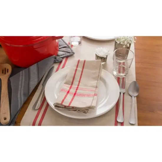 DII&reg; 108" French Stripe Table Runner Taupe/Red {7}