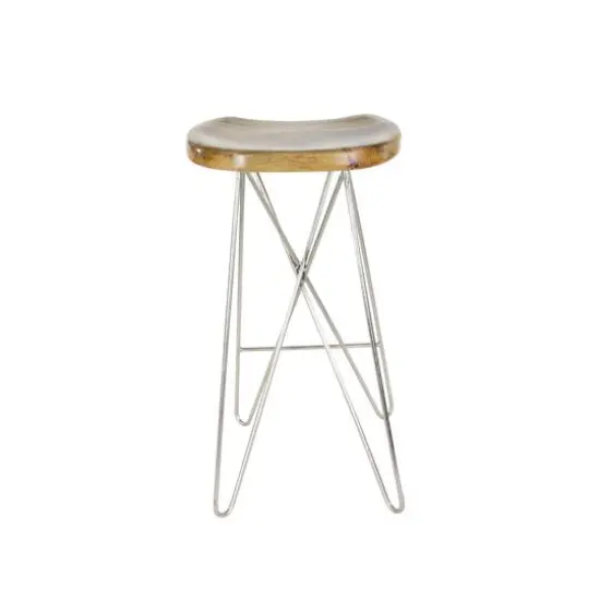 30" Light Brown Mango Wood & Metal Contemporary Bar Stool {7}