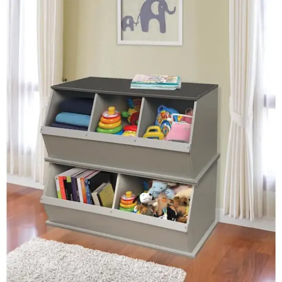 Badger Basket 2 Bin Stackable Storage Cubby Light Gray/Dark Gray {6}