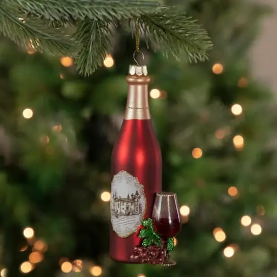 6" Matte Red Wine Country Glass Bottle Christmas Ornament {8}