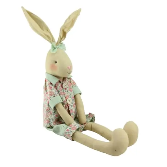 1.6ft. Sitting Linen Pink & Green Floral Easter Bunny Rabbit Spring Figure {1}