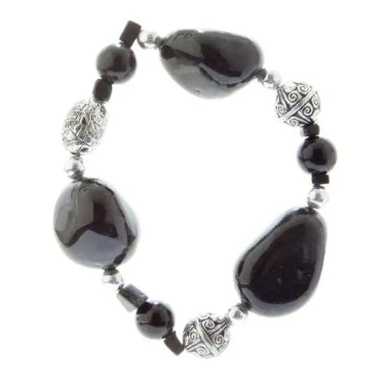 John Bead Onyx Dyed Black No.85 Natural Stone Stretch Bracelet {5}