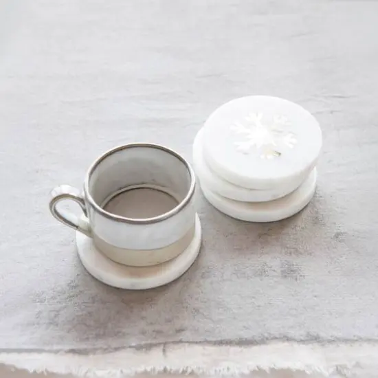 Hello Honey&reg; Marble Coasters with Mother of Pearl Snowflake Inlay, 4ct. {3}