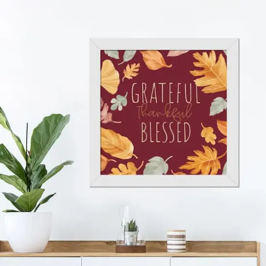Grateful Thankful Blessed White Framed Print Under Plexiglass {4}