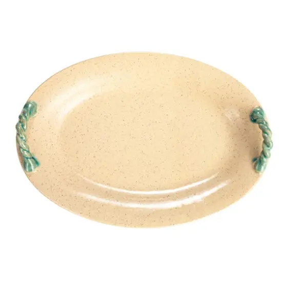 Hello Honey&reg; 19" Cream & Blue Oval Terra Cotta Platter with Braided Handles {5}