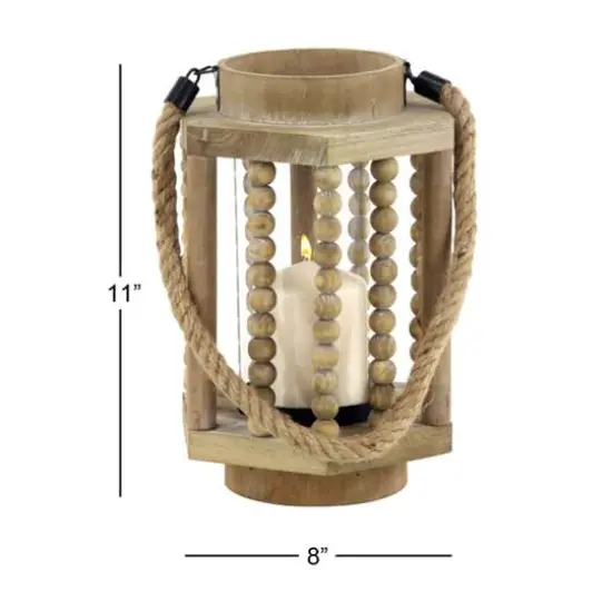 11" Light Brown Recycled Wood Candle Holder Lantern {8}
