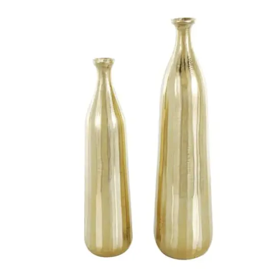 Glam Gold Wavy Textured Aluminum Vase Set {1}