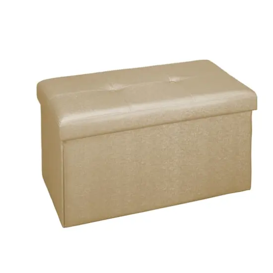 Simplify Metallic Gold Faux Leather Double Folding Storage Ottoman {1}