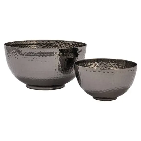 Hello Honey&reg; Silver Finish Round Hammered Metal Bowl Set {7}