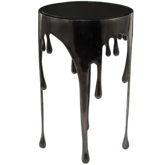 Black Aluminum Drip Accent Table with Melting Designed Legs and Shaded Glass Top 16" x 16" x 25" {5}