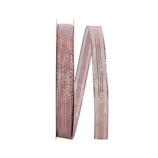 The Ribbon Roll 5/8" x 50yd. Wired Mesh Metallic Stripe Corsage Ribbon Red {2}