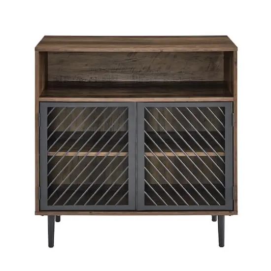 Walker Edison 32" Reclaimed Barnwood Modern Slanted Metal Door Accent Cabinet {8}