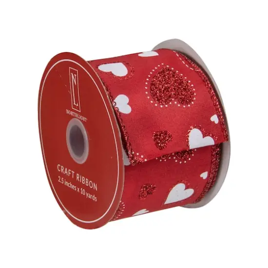 2.5" x 10yd. Glitter Hearts Valentine's Day Wired Craft Ribbon {4}