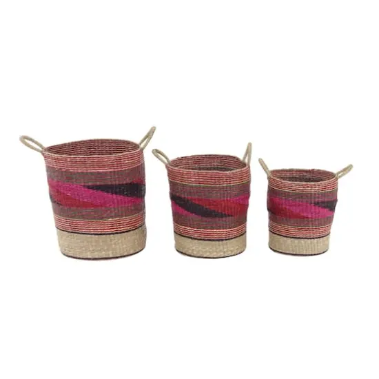 Pink Sea Grass Eclectic Storage Basket Set {1}