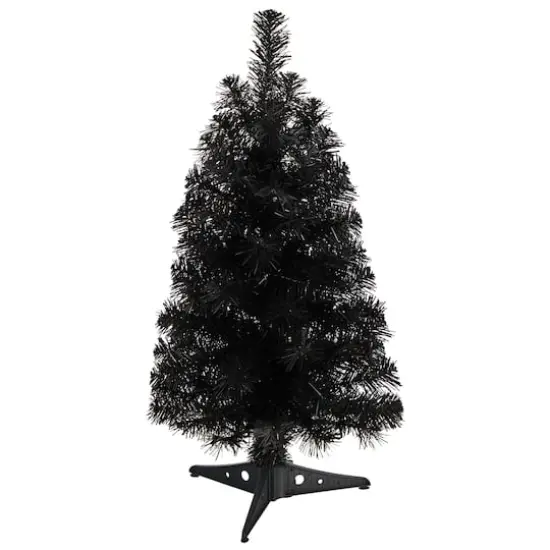 2ft. Pre-Lit Black Artificial Christmas Tree, Warm White LED Lights {4}
