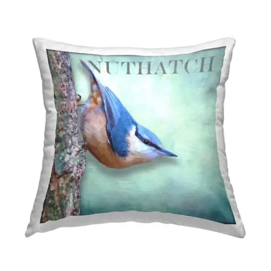 Stupell Industries Blue Nuthatch Bird Woodland Nature Throw Pillow, 18" x 18" {1}