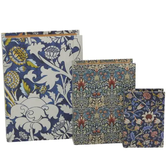 Blue Floral Canvas Faux Book Box Set {3}