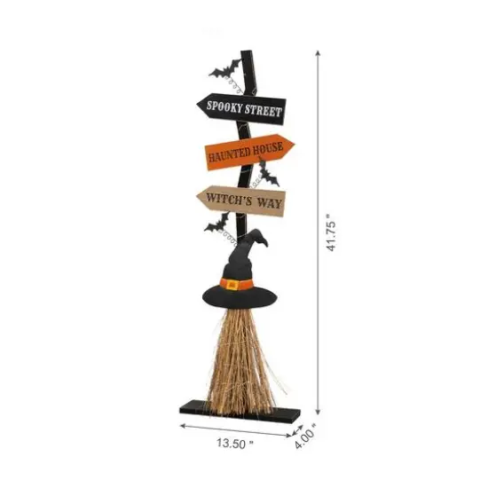 Glitzhome&reg; 42" Lighted Halloween Witch's Broom Porch D&eacute;cor with Timer {17}