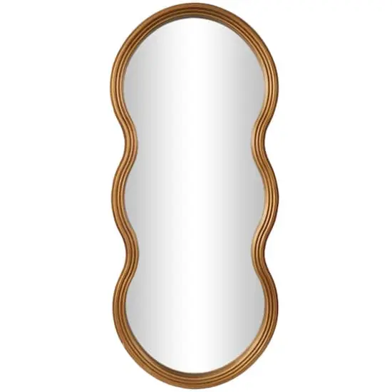 47" Gold Wooden Wavy-Shaped Wall Mirror with Ribbed Frame {1}