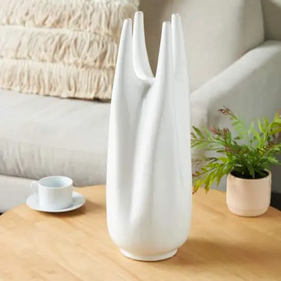 22" White Abstract 4-Opening Ceramic Vase {3}