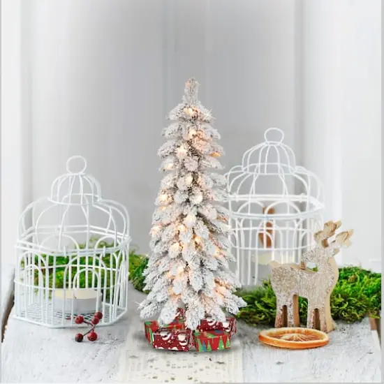 3ft. Pre-Lit Flocked Alpine Artificial Christmas Tree, Clear Lights {4}