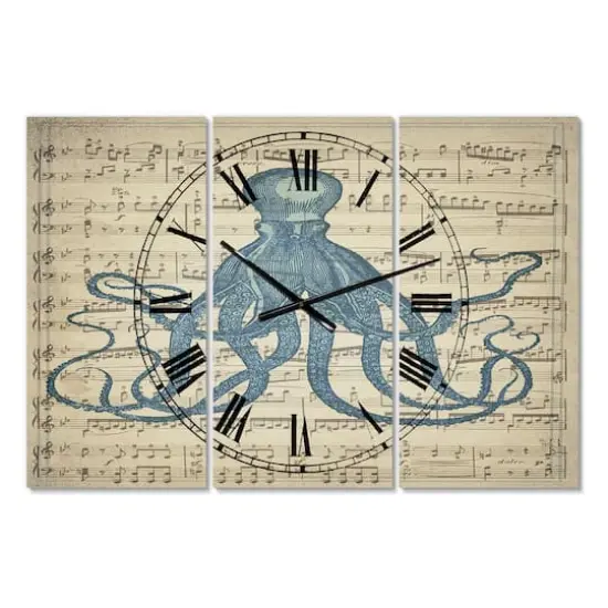 Designart 'Octopus Music Score Ii Large Nautical & Coastal Multipanel Wall Clock {1}