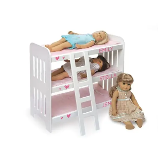 Badger Basket Pink Gingham Triple Doll Bunk Bed with Ladder & Bedding {6}