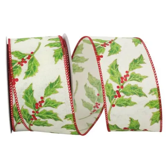 JAM Paper 2.5" x 10yd. Green & Red Glitter Holly Berry Exquisite Wired Ribbon {1}