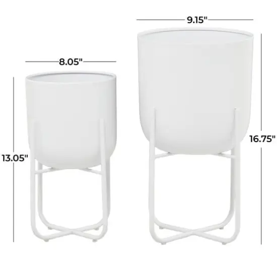 CosmoLiving by Cosmopolitan White Metal Planter with Removable Stand Set, 17" & 13" {6}