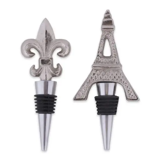 Silver Eiffel Tower & Fleur Del Lis Bottle Stopper Set {1}