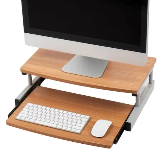 Mind Reader Brown 2-Tier Monitor Stand Riser with Sliding Drawer {5}
