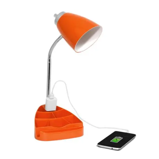 LimeLights 18.5" Gooseneck Desk Lamp with Tablet Stand and Charging Outlet Orange {5}