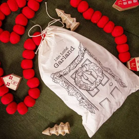 Hello Honey&reg; 12ft. Handmade Wool Felt Ball Garland in Printed Drawstring Bag Red {3}