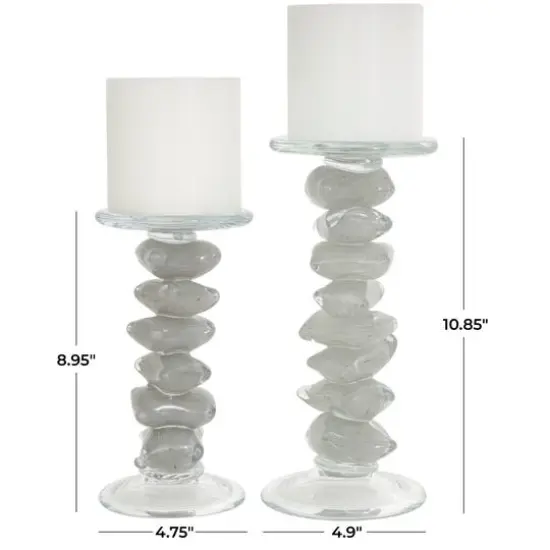 Clear Glass Stacked Stone Candle Holder Set {7}